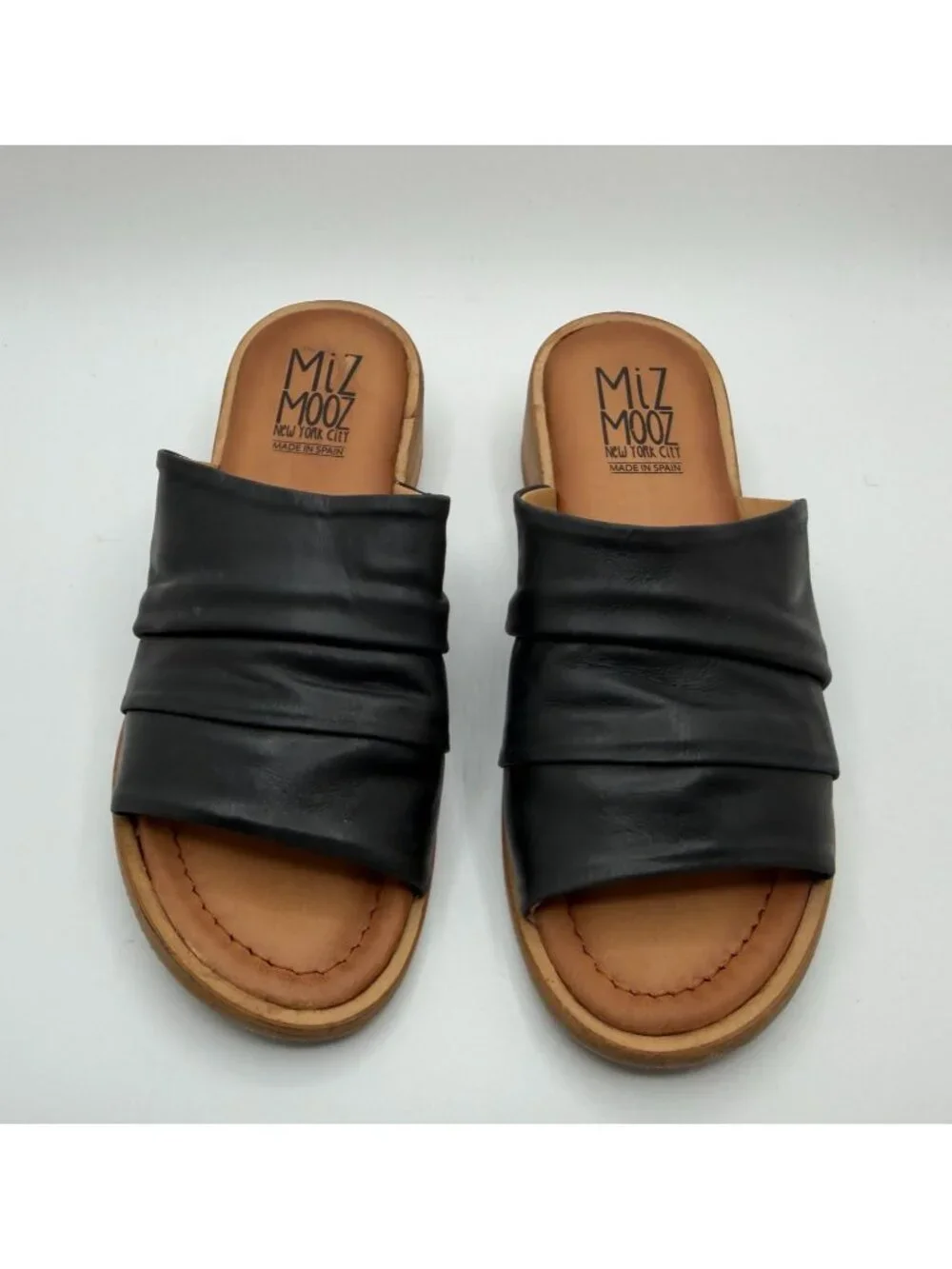 Miz Mooz Delilah Leather Slides Sandals Black Women Size 39/8.5 Open Toe Shoes